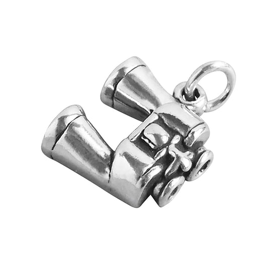 Sterling silver binoculars charm on white background
