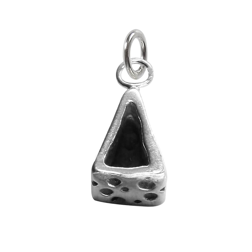 Back of a wedge of cheese charm in sterling silver