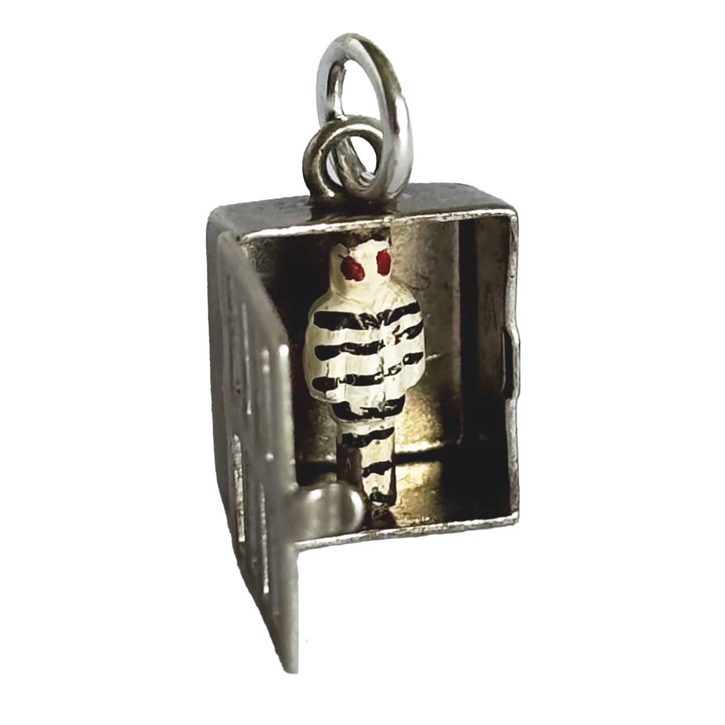 Sterling silver prisoner in prison cell charm on a white background