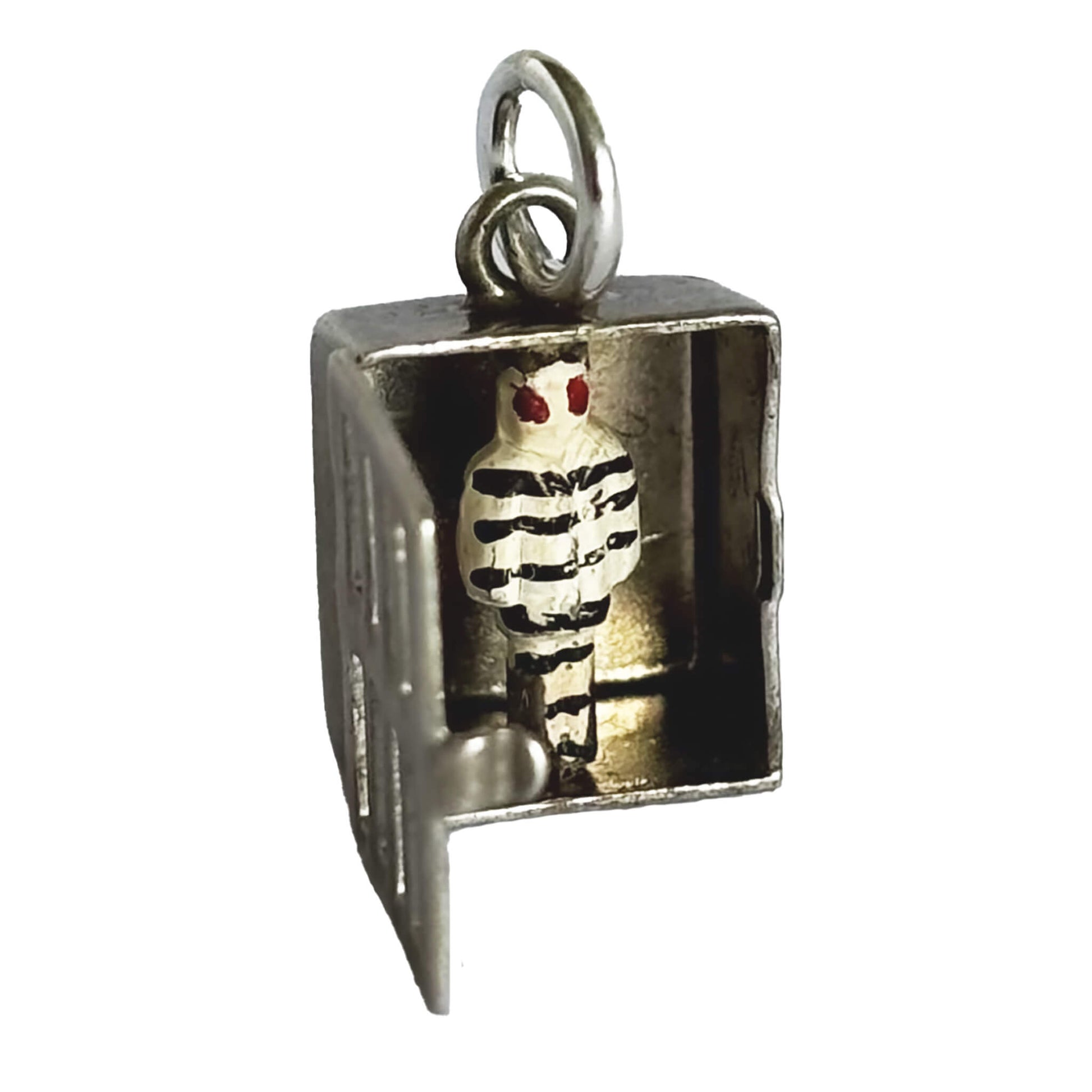 Sterling silver prisoner in prison cell charm on a white background