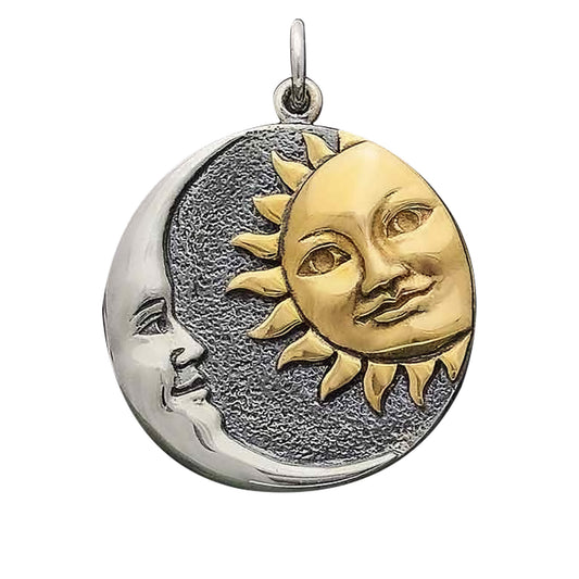 Sterling silver and bronze sun and moon charm
