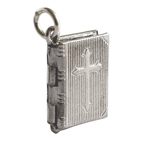 Vintage sterling silver bible charm, opens to Lord's Prayer