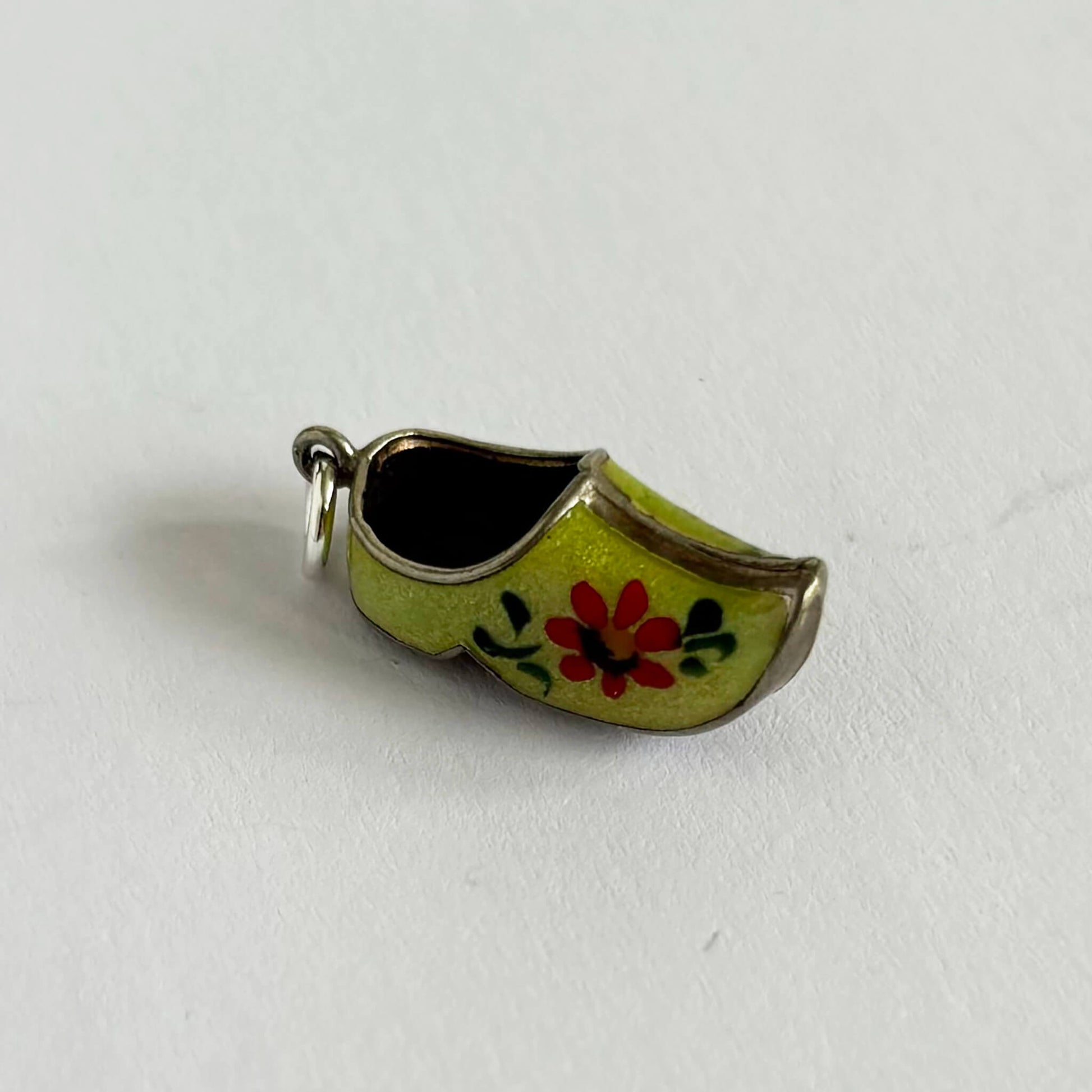 Vintage silver and yellow enamel clog charm