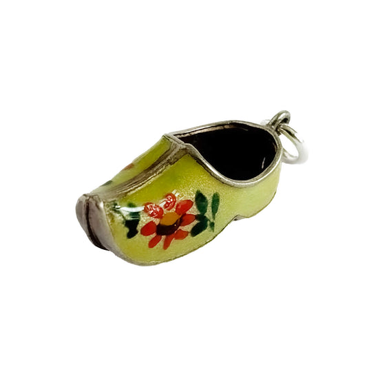 Vintage silver and enamel clog charm