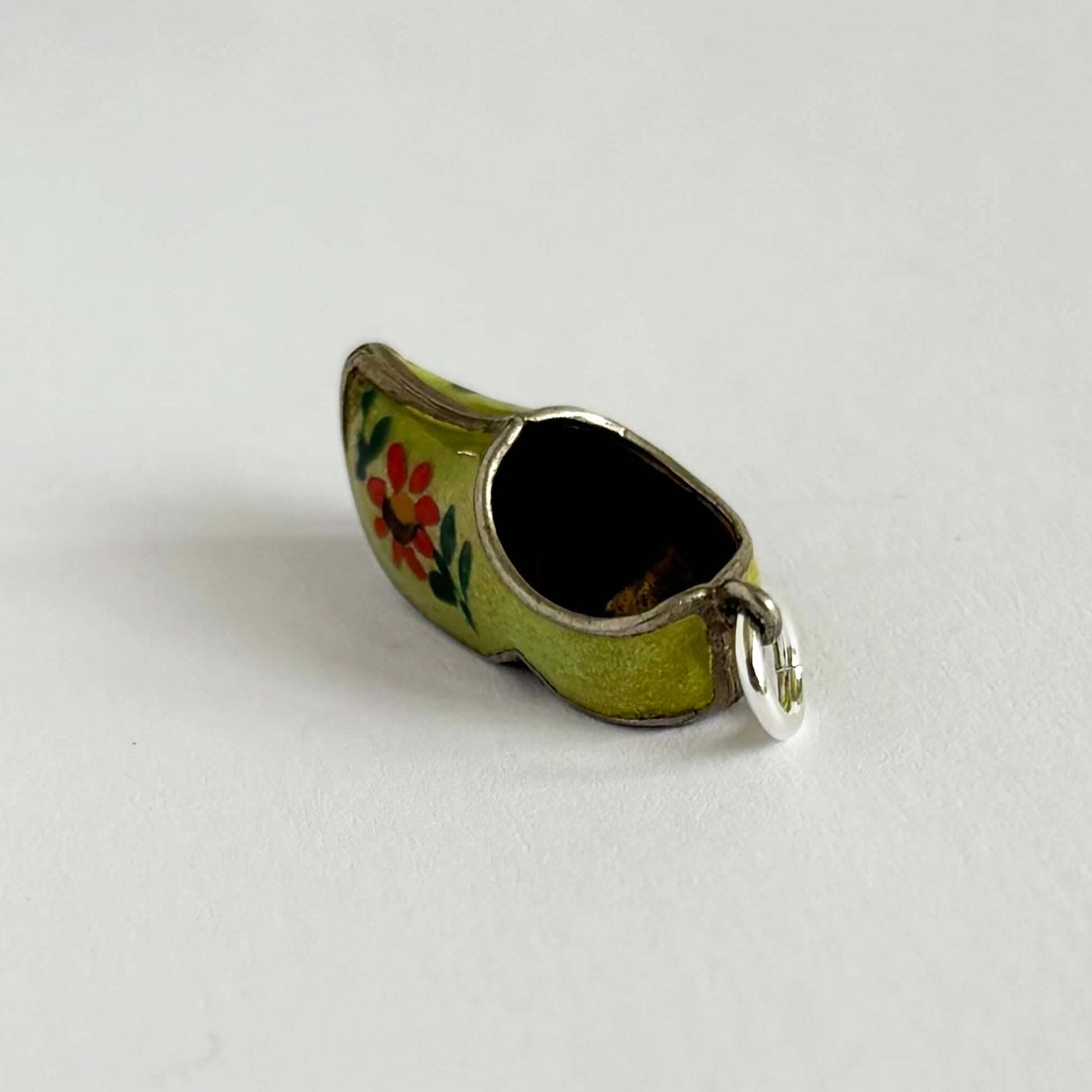 Vintage silver and enamel clog pendant