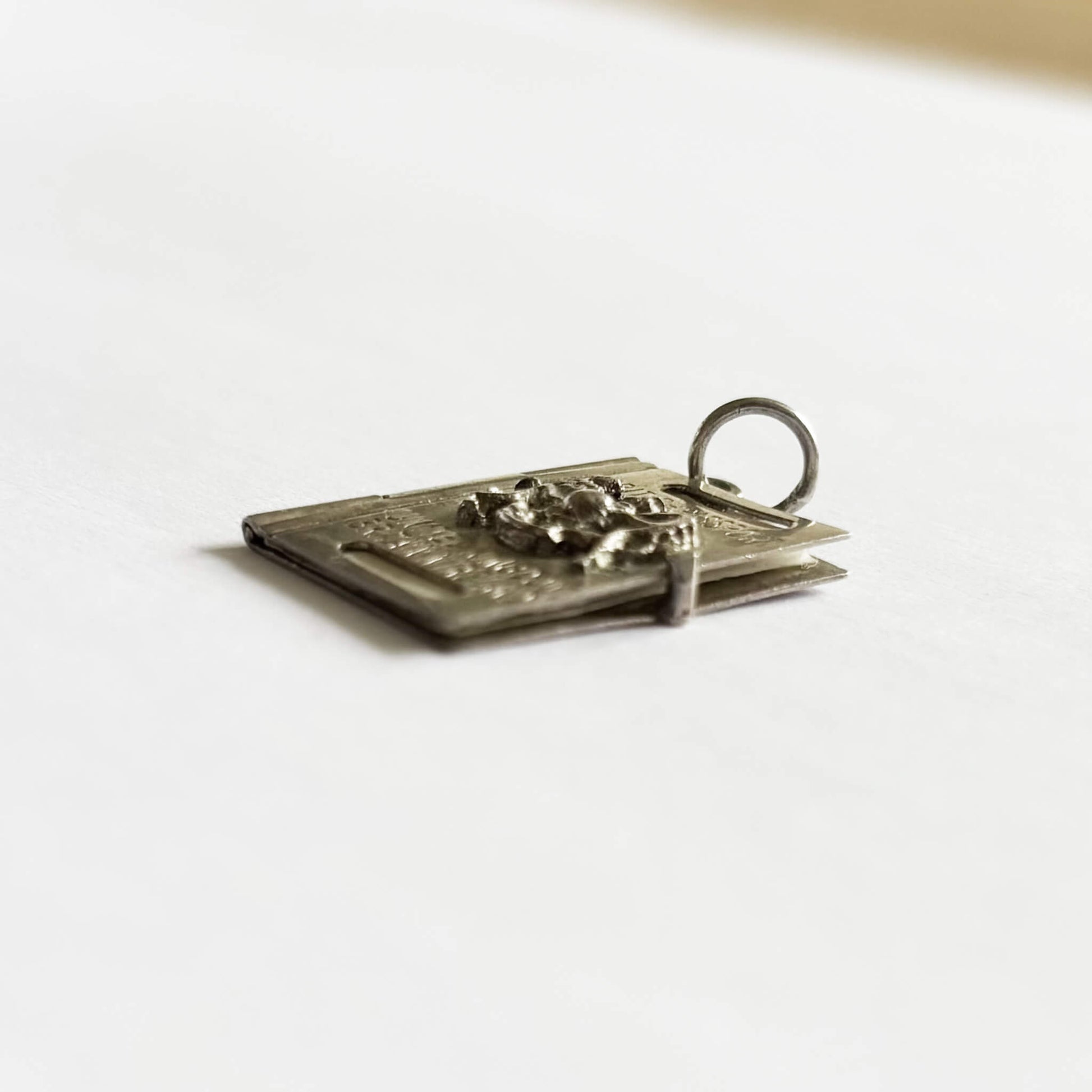 silver passport pendant with a ring on a white background