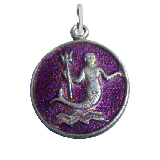 Aquarius pendant with purple background on a white background