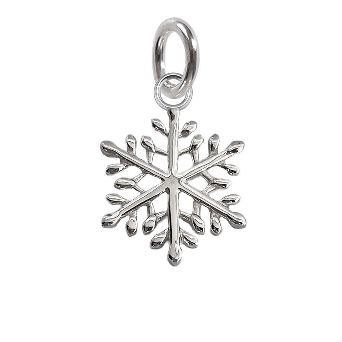 silver snowflake charm on white background