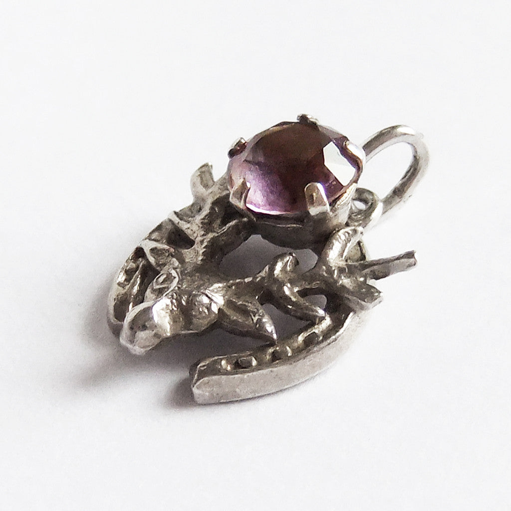 Deer stag horseshoe charm with amethyst