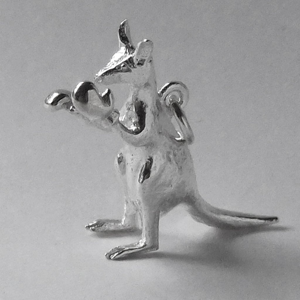 Boxing kangaroo charm sterling silver or gold pendant
