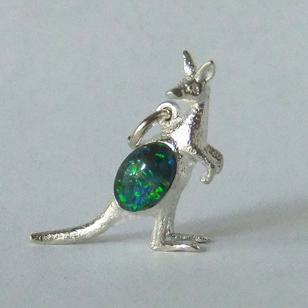 Kangaroo charm with opal sterling silver or gold pendant