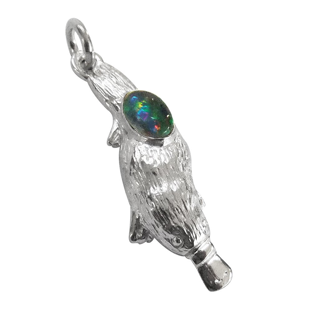 Platypus charm with opal sterling silver or gold pendant