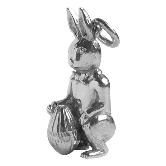 Easter Bunny Rabbit and Egg Charm Sterling Silver Pendant