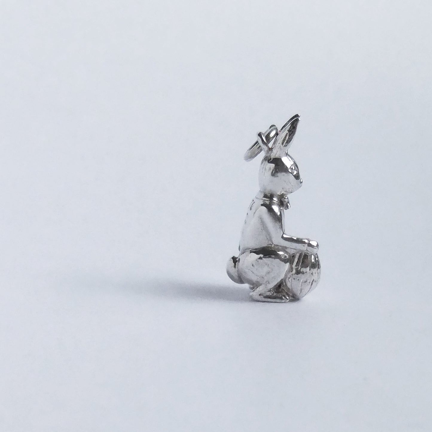 Easter Bunny Rabbit and Egg Charm Sterling Silver Pendant Side