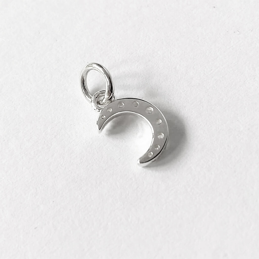 Crystal set crescent moon charm sterling silver small pendant