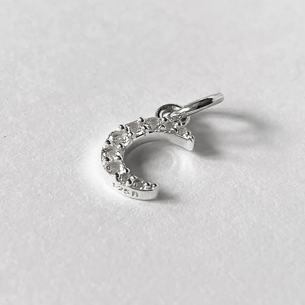 Sparkling crescent moon charm sterling silver mini pendant