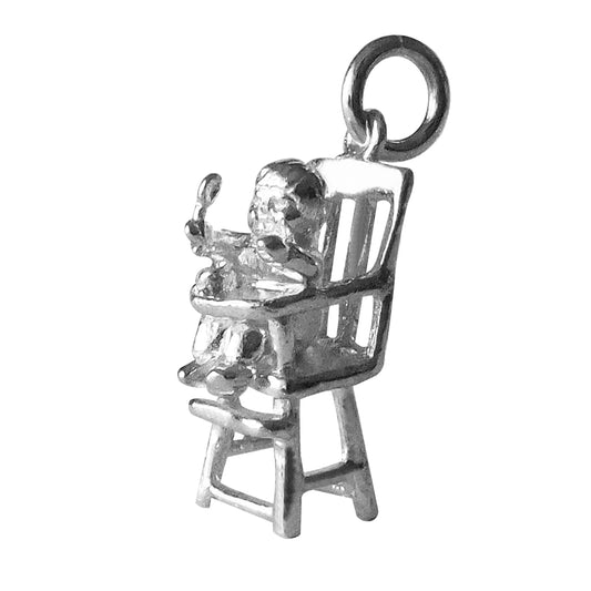Moving Baby in High Chair Charm Sterling Silver Pendant