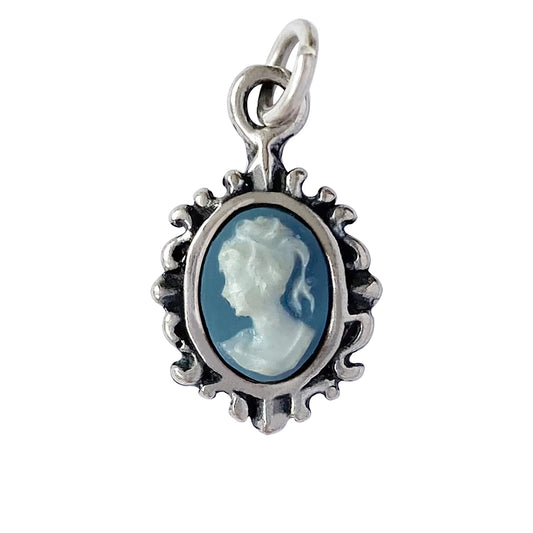 Sterling silver cameo charm blue and white