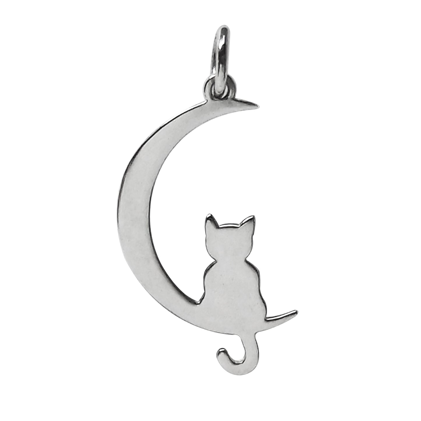 Cat on the moon silhouette charm sterling silver