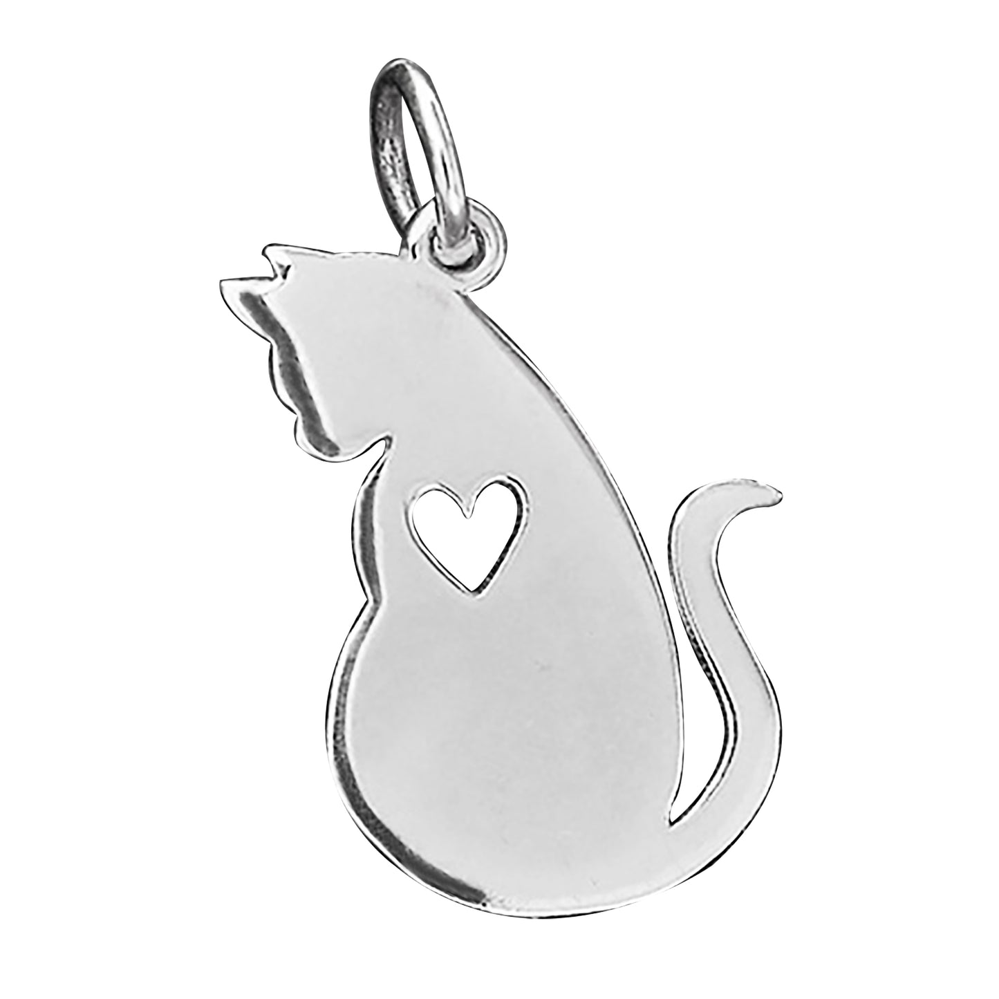 Cat Silhouette and Heart Charm Sterling Silver
