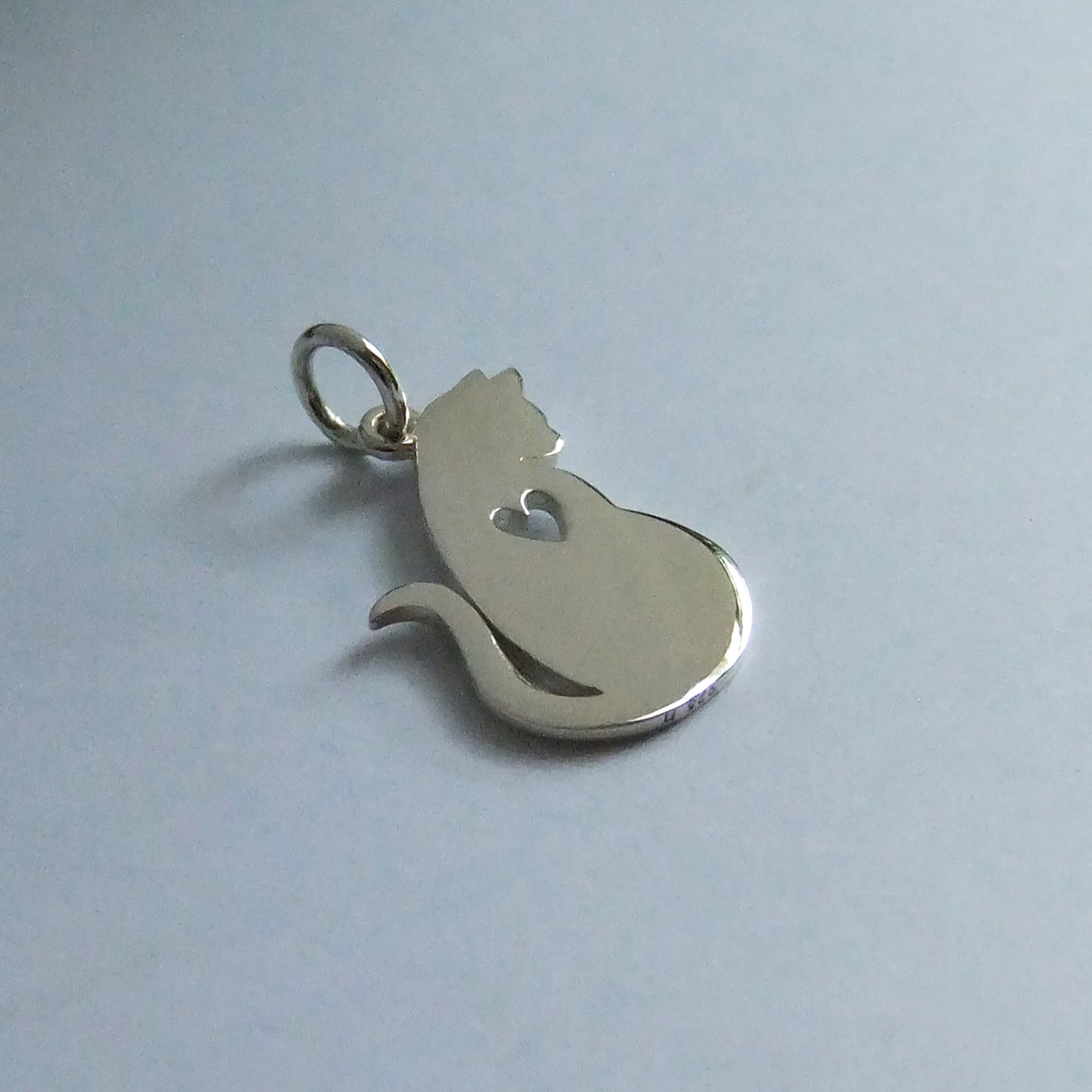 Cat Silhouette and Heart Charm Sterling Silver Reverse