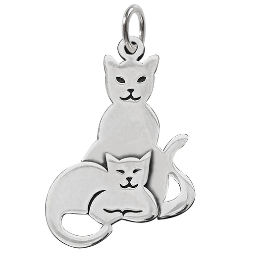 Cat and Kitten Silhouette Charm Sterling Silver Pendant