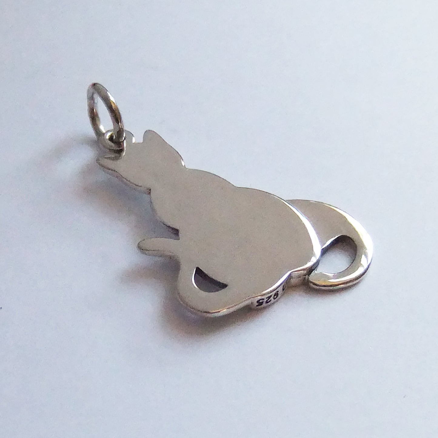 Cat with Kitten Silhouette Charm Sterling Silver Reverse