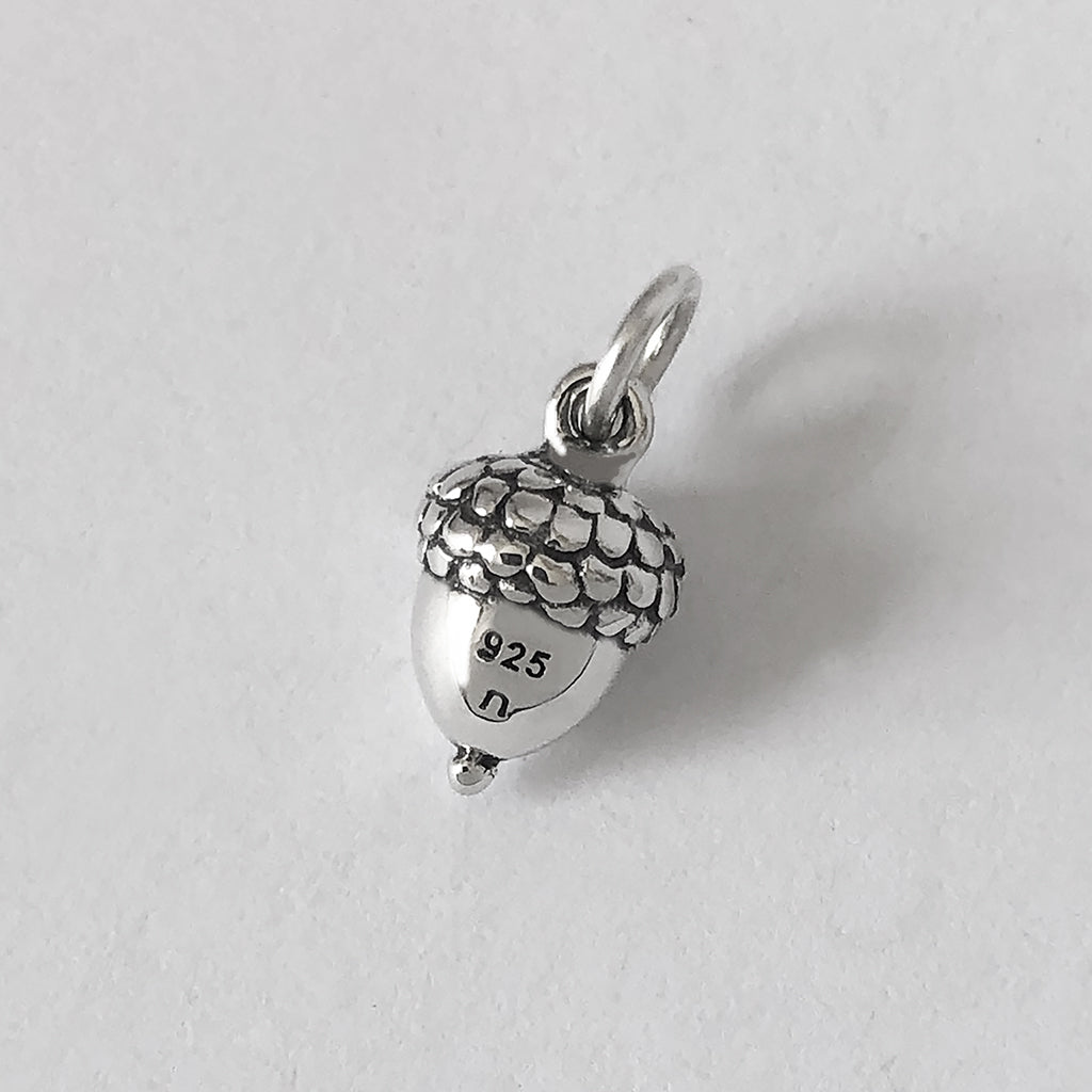 Acorn charm or pendant 3D solid sterling silver hallmarks