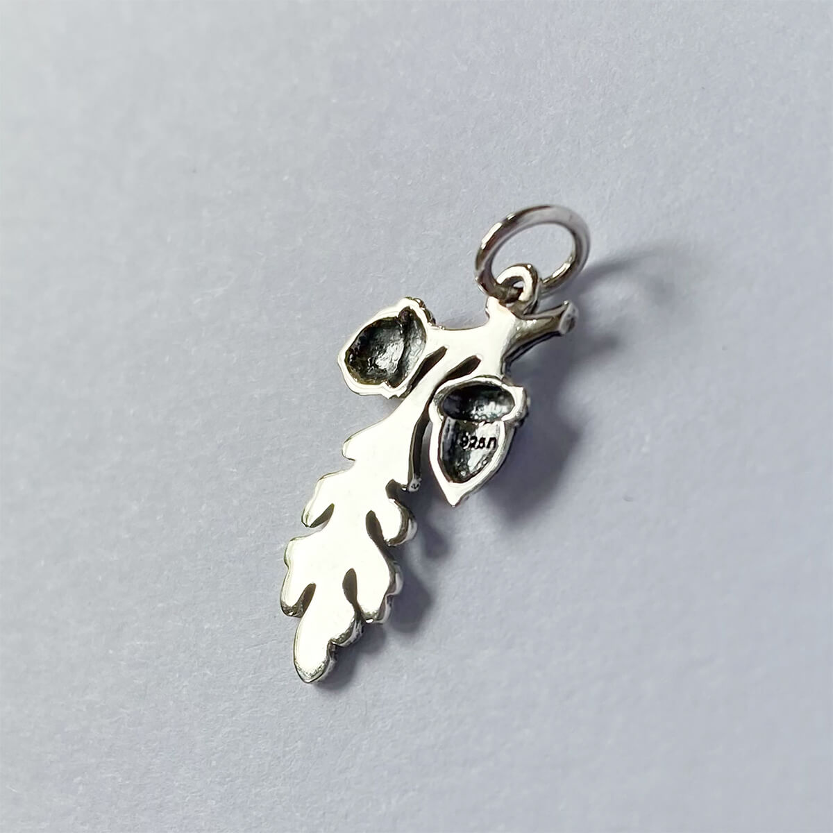 Oak leaf with two acorns sterling silver nature charm