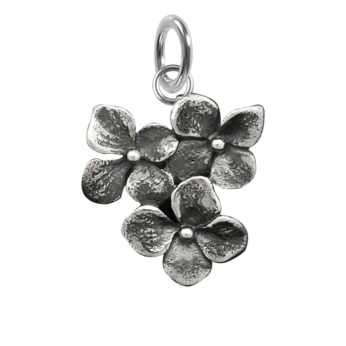 Hydrangea blooms charm sterling silver floral pendant