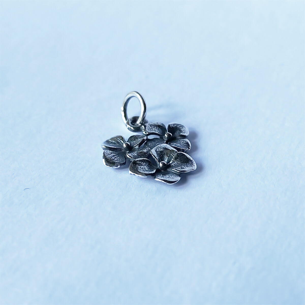 Hydrangea flowers charm sterling silver floral pendant