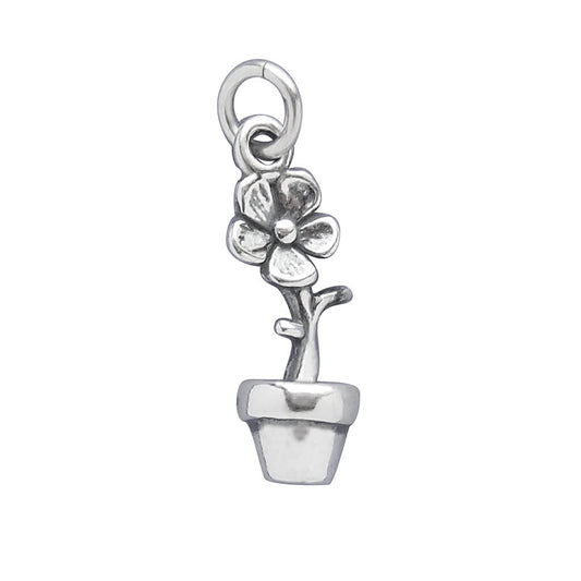 Blooming flower in Flowerpot Charm Sterling Silver Pendant