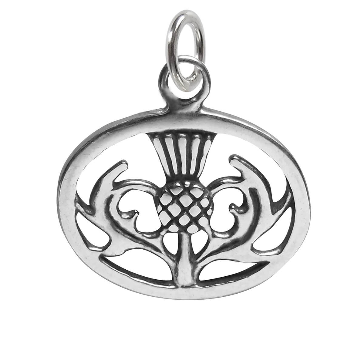 Scottish Thistle in Oval Charm Sterling Silver 925 Pendant