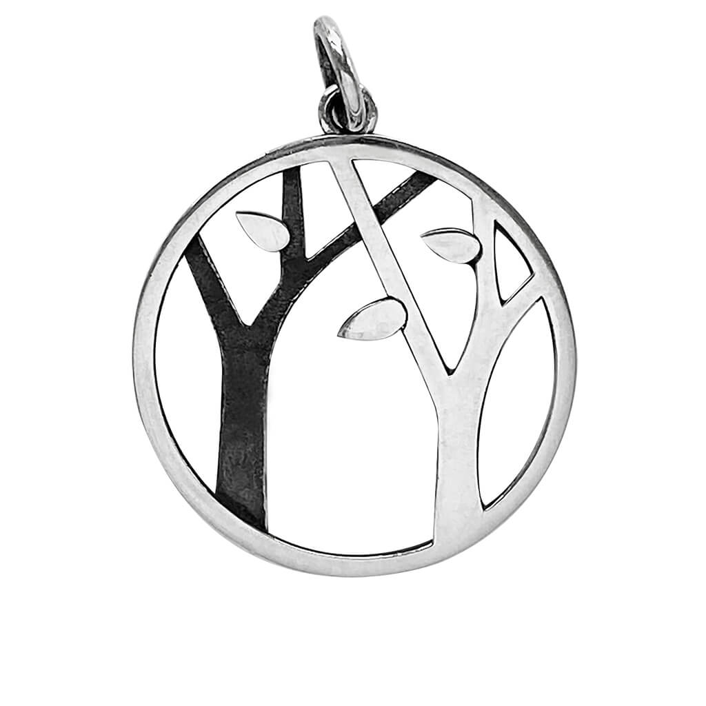 Sterling silver leafy trees in a woods charm forest pendant