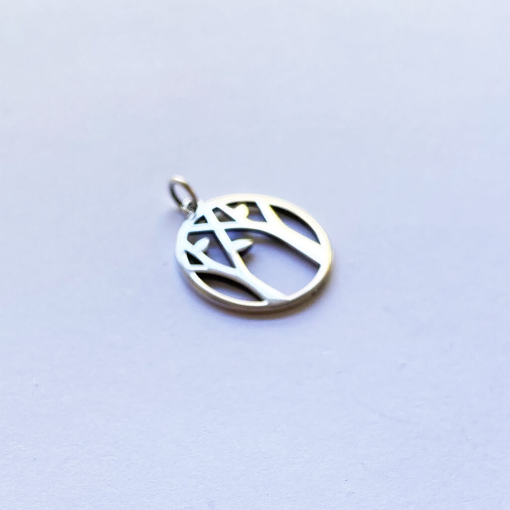 Sterling silver tree in a circle charm forest pendant