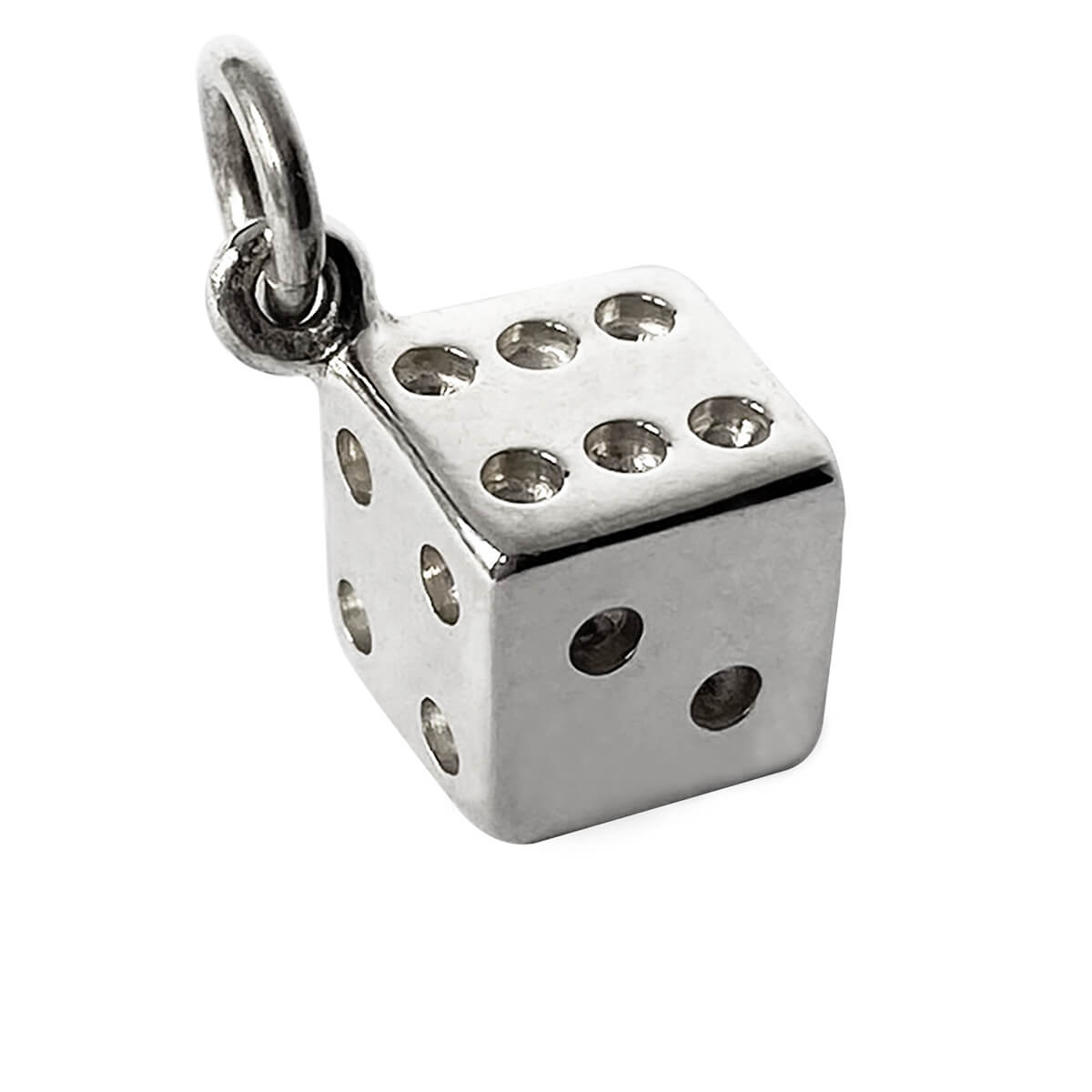 Single dice charm sterling silver pendant