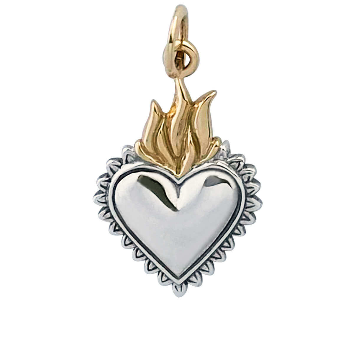 Sacred heart charm sterling silver and bronze religious pendant