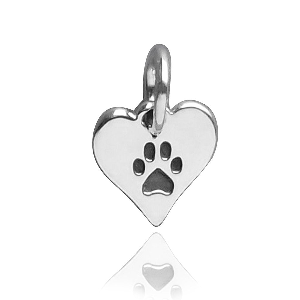 Tiny sterling silver heart and animal paw print charm