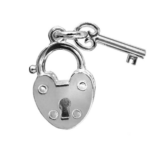 Padlock and Key Charm in Sterling Silver or Gold