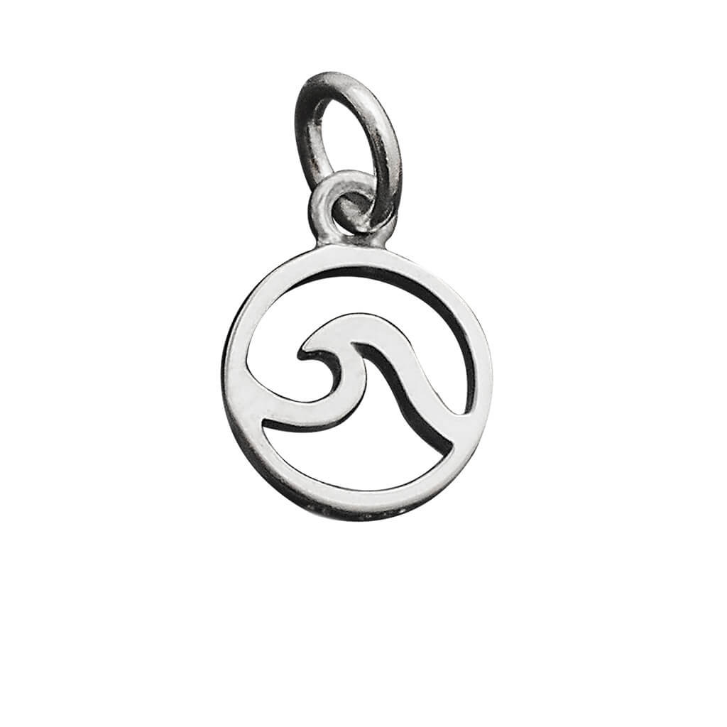 Sea wave in circle tiny sterling silver charm pendant