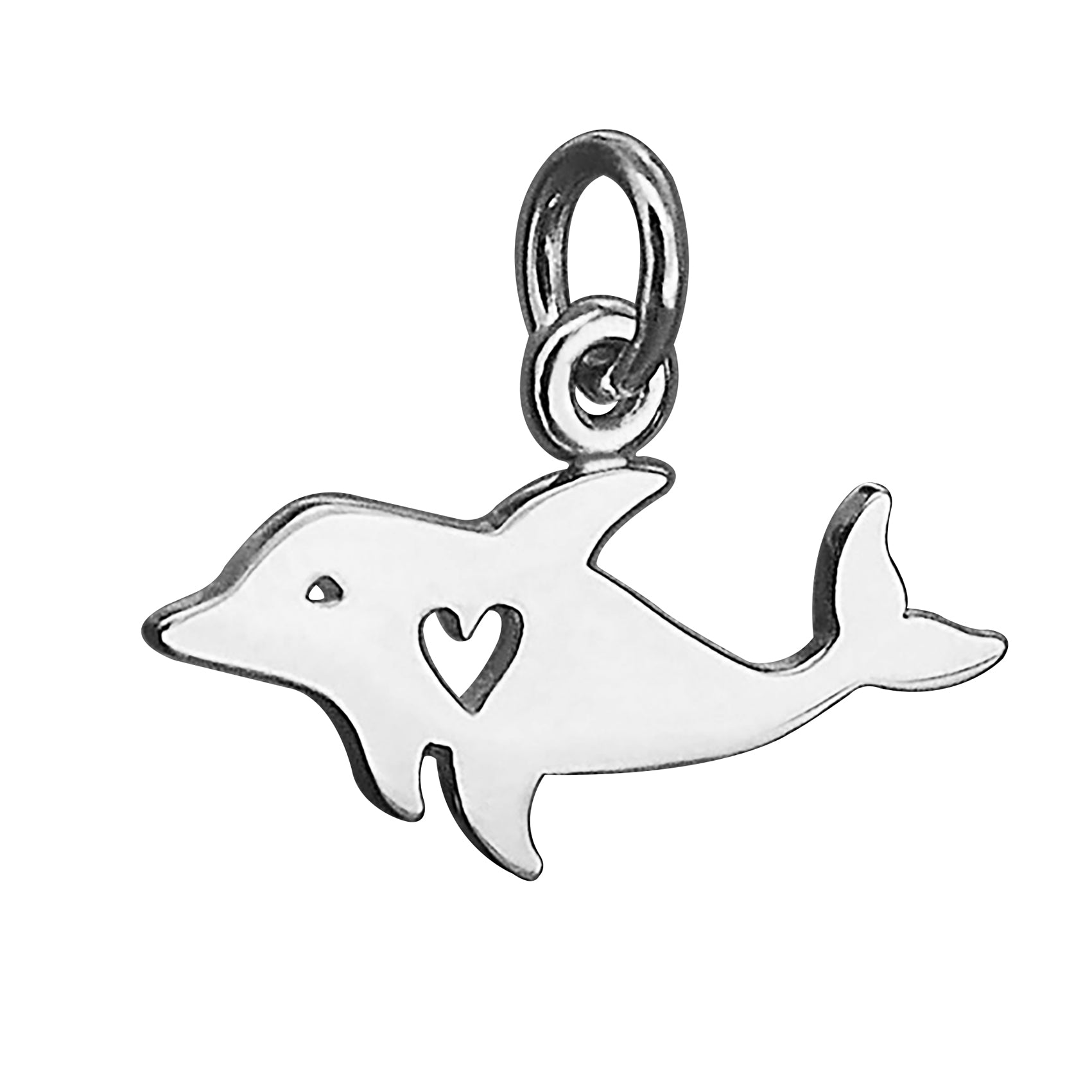 Dolphin with heart sterling silver charm