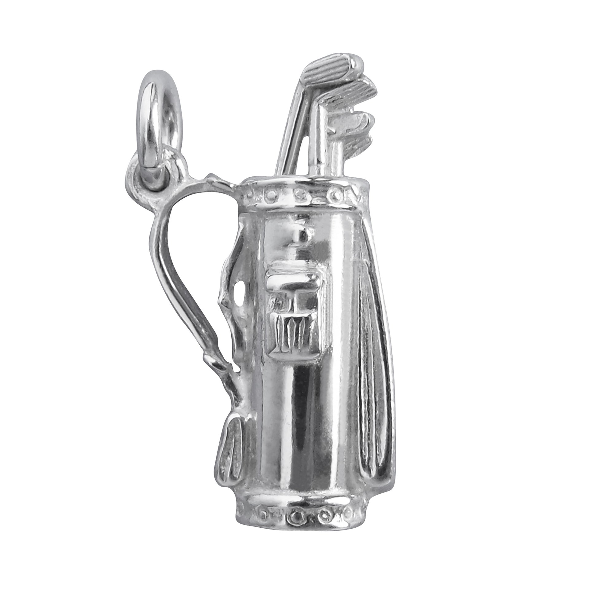 Golf Bag with Moving Clubs Charm in Sterling Silver or Gold