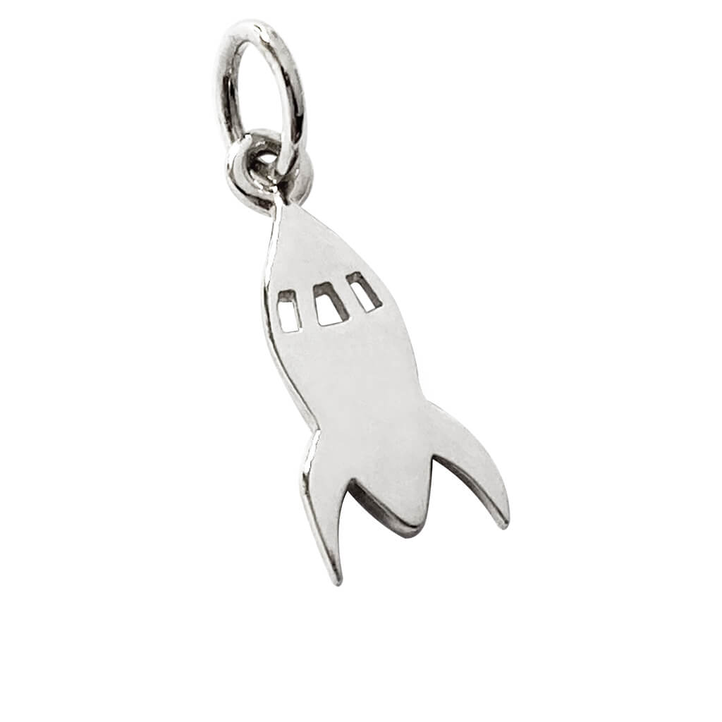 Space Rocket Charm Sterling Silver Pendant