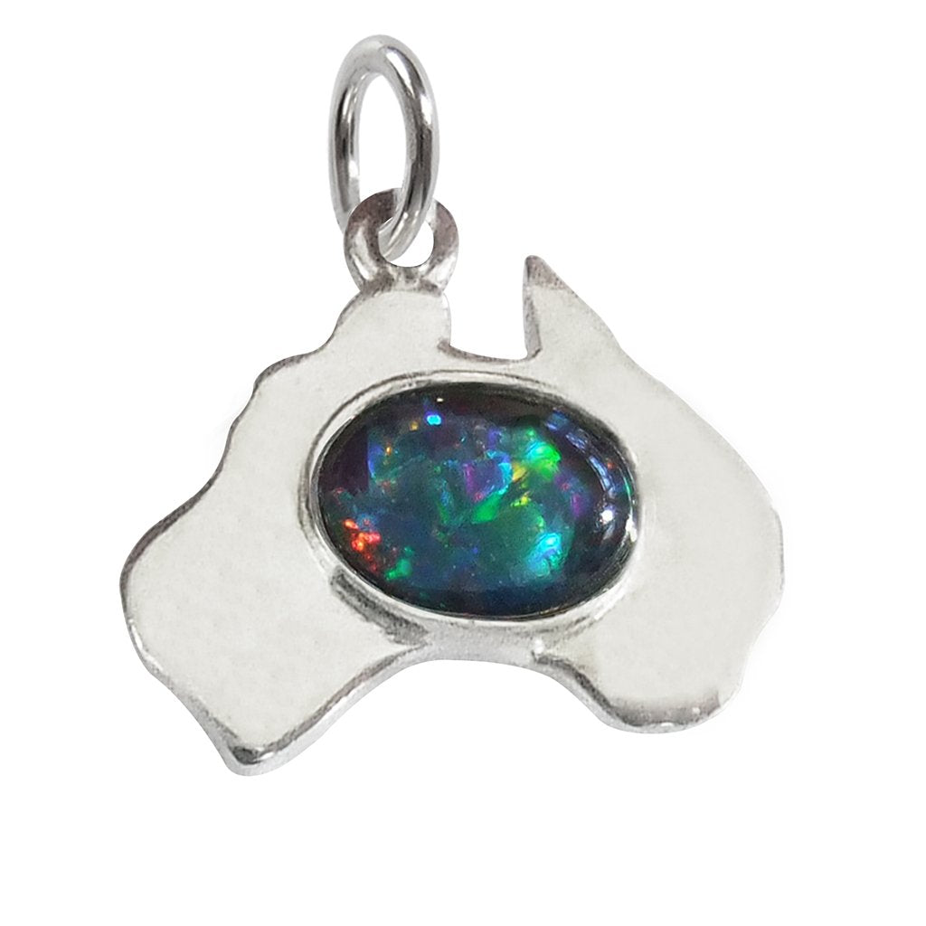 Australia map charm opal sterling silver or gold pendant