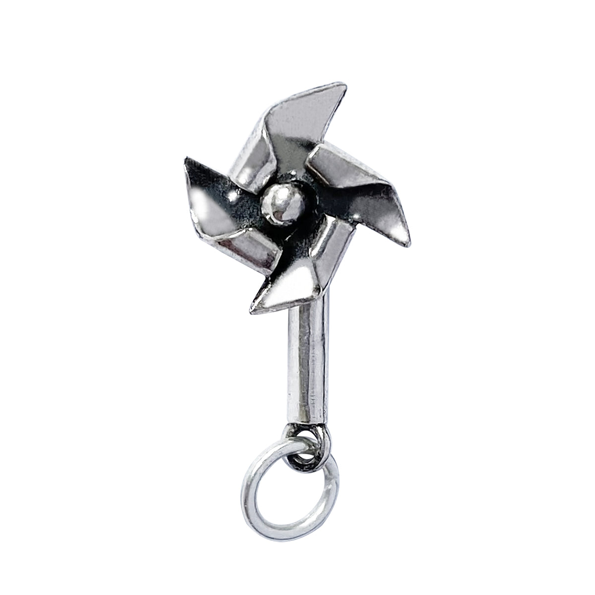 Sterling silver toy pinwheel charm with moving sails pendant