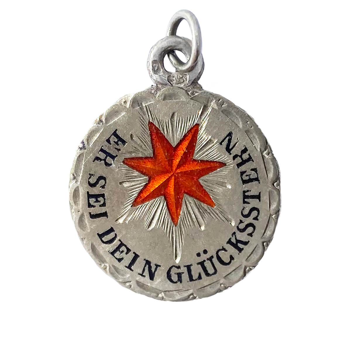 Antique lucky star charm silver with red enamel
