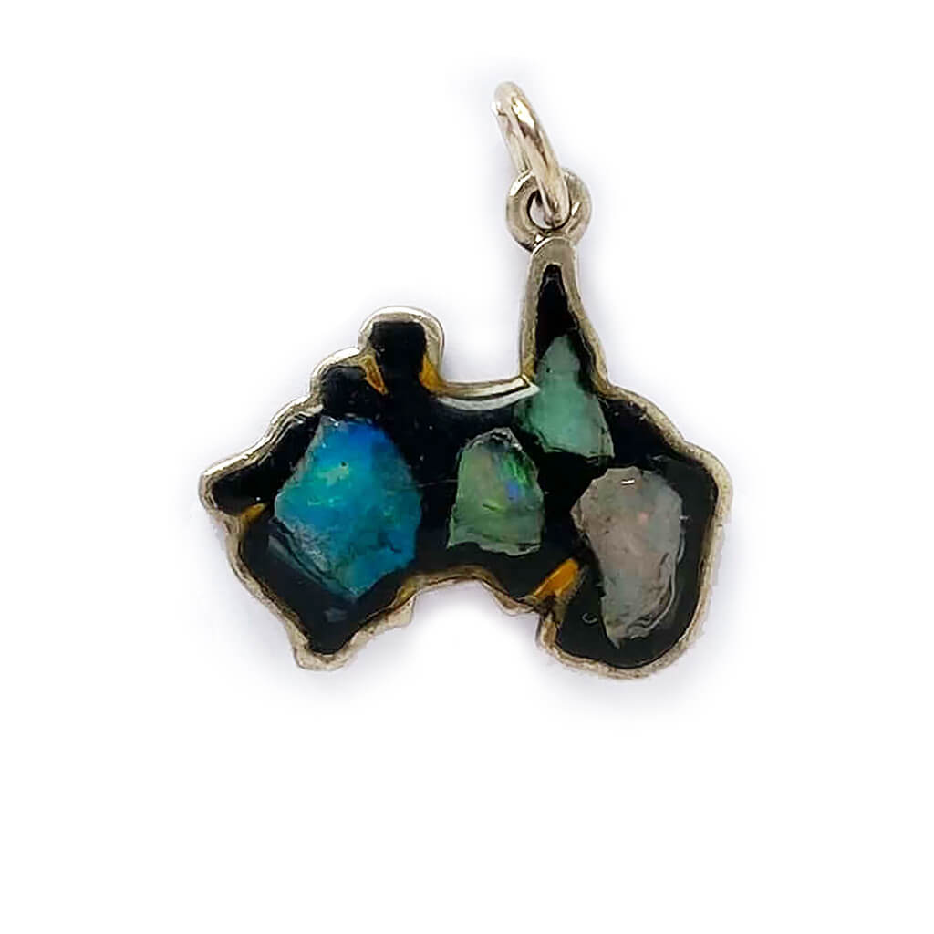 Australian opal map of Australia charm vintage sterling silver pendant by Scandia