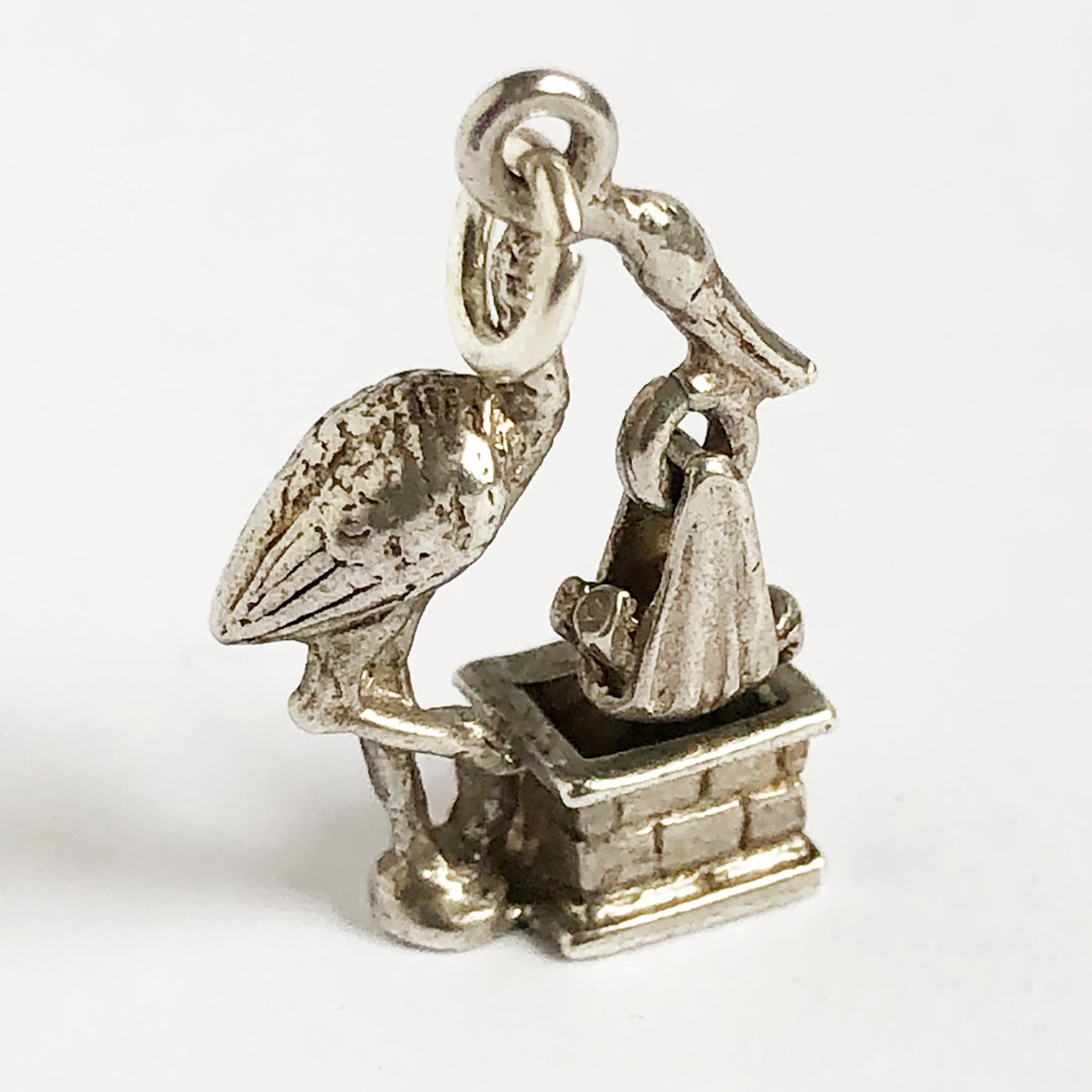 Stork with Baby Boy Charm Vintage Sterling Silver