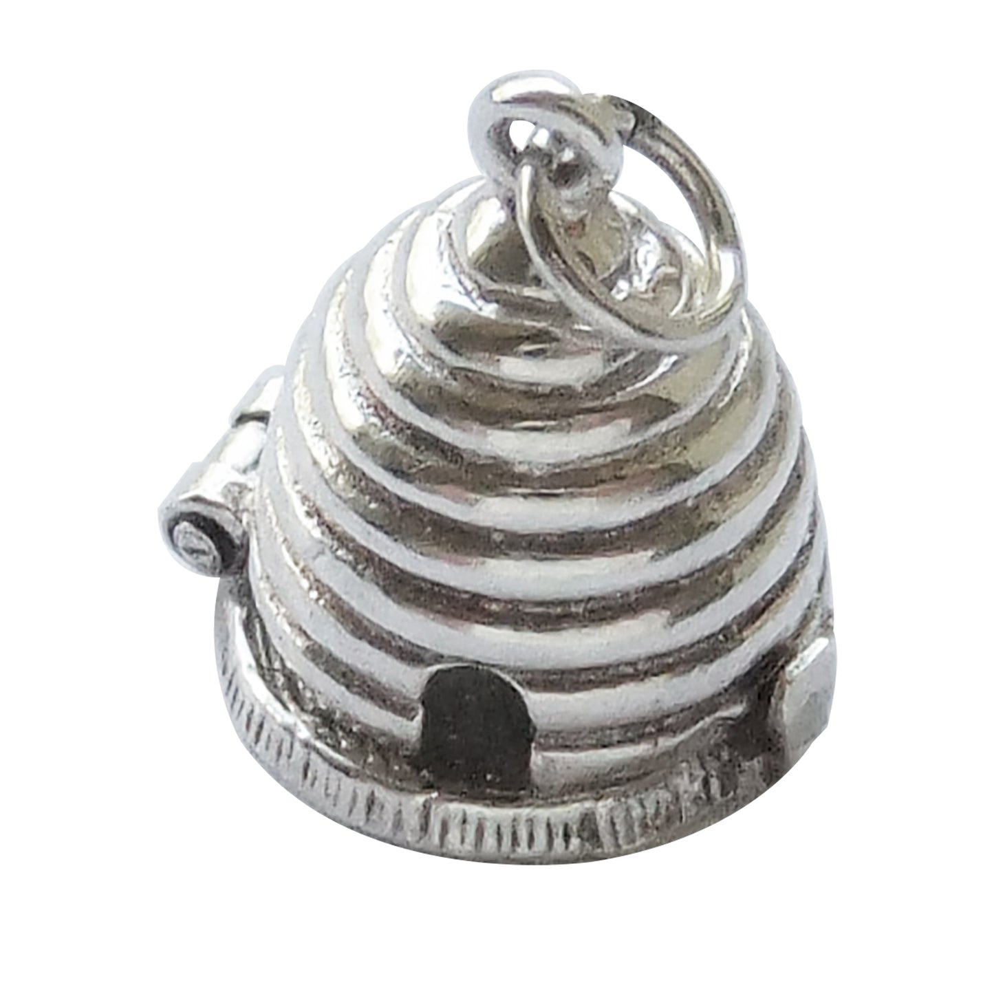 Vintage silver beehive charm opens to honey bee