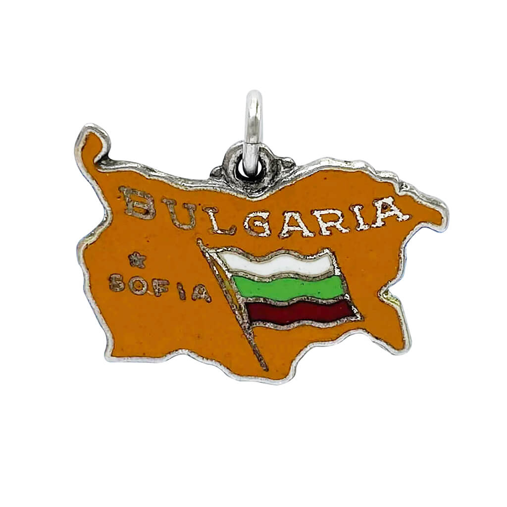 Rare Bulgaria charm map and flag sterling silver enamel pendant
